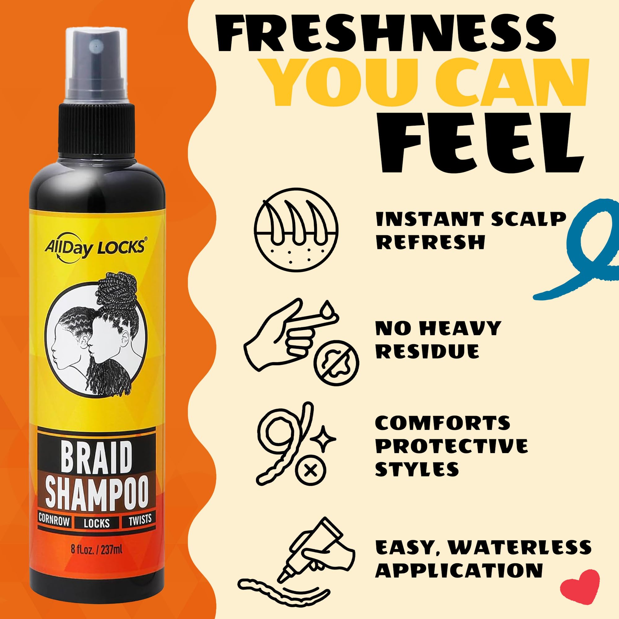 AllDay Locks applied to braided hair showing refreshed scalp and shine