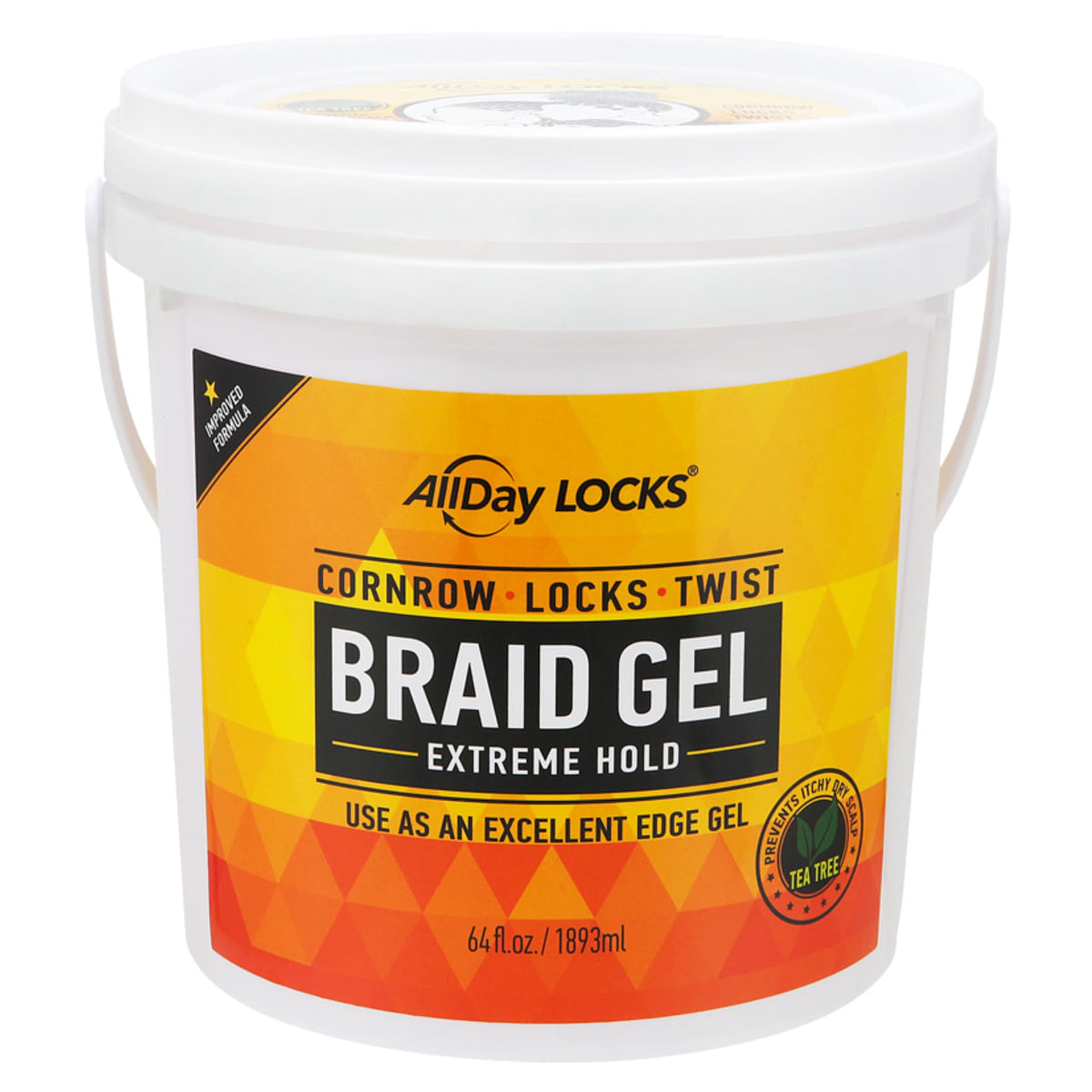AllDay Locks bucket front showing product label and size for long-lasting hold