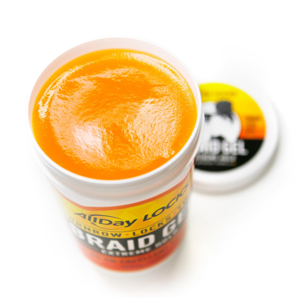 AllDay Locks gel texture close-up highlighting smooth, non-flaky formula for neat braids and shine