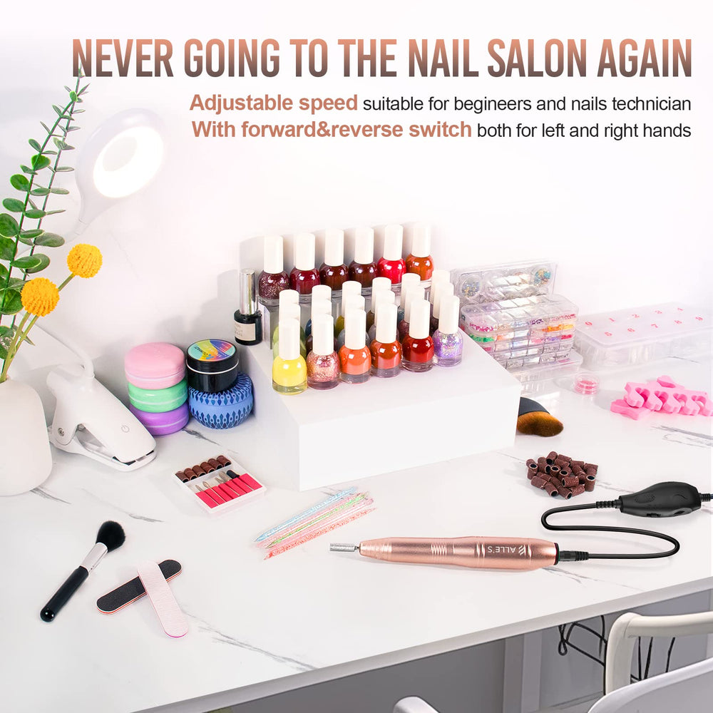 alle's complete drill bits arrangement displayed for versatile nail shaping and removal