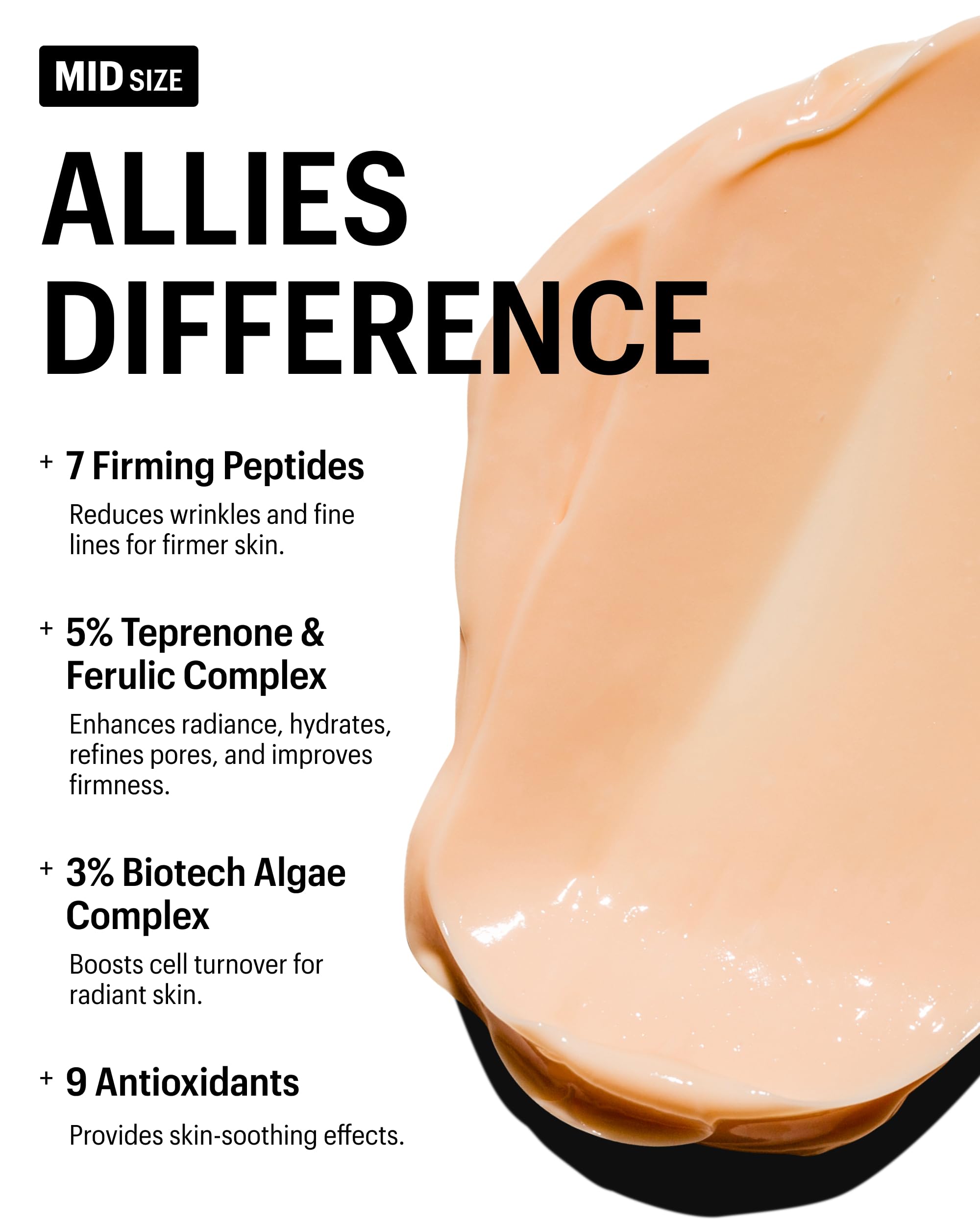 Allies of Skin size comparison beside coin, showing compact 20ml bottle for portability