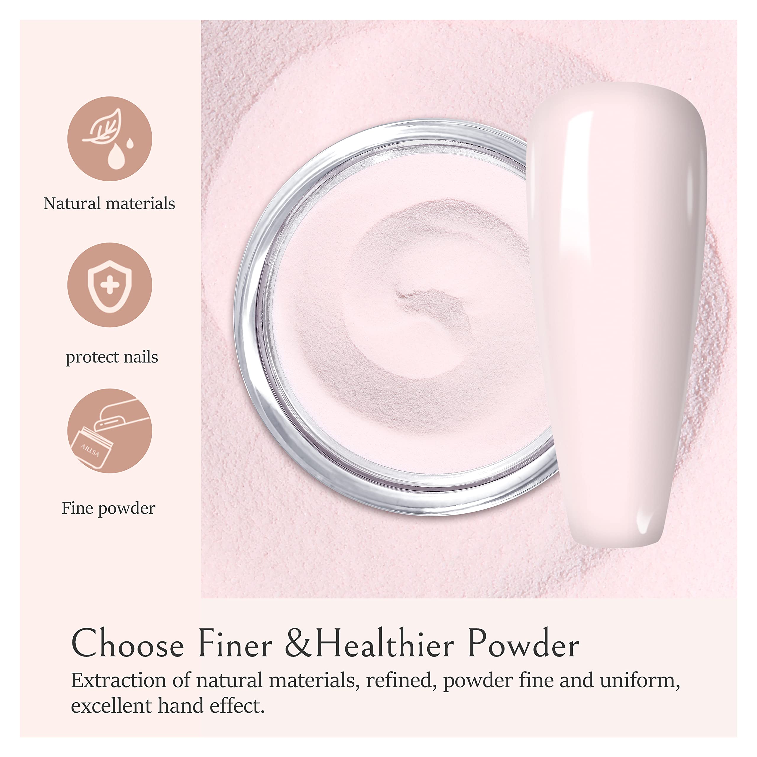 AILLSA dip powder in use with a finger being dipped to speed up at-home manicures