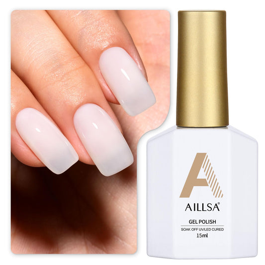 AILLSA bottle front view showing milky white gel, professional finish
