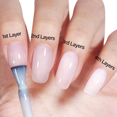 AILLSA close-up on nails displaying translucent nude buildable coverage