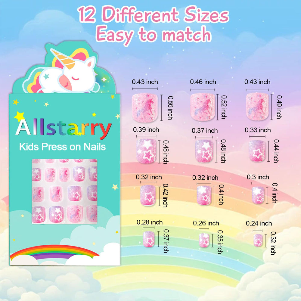 Allstarry child pressing a nail on finger to show easy, glue-free application