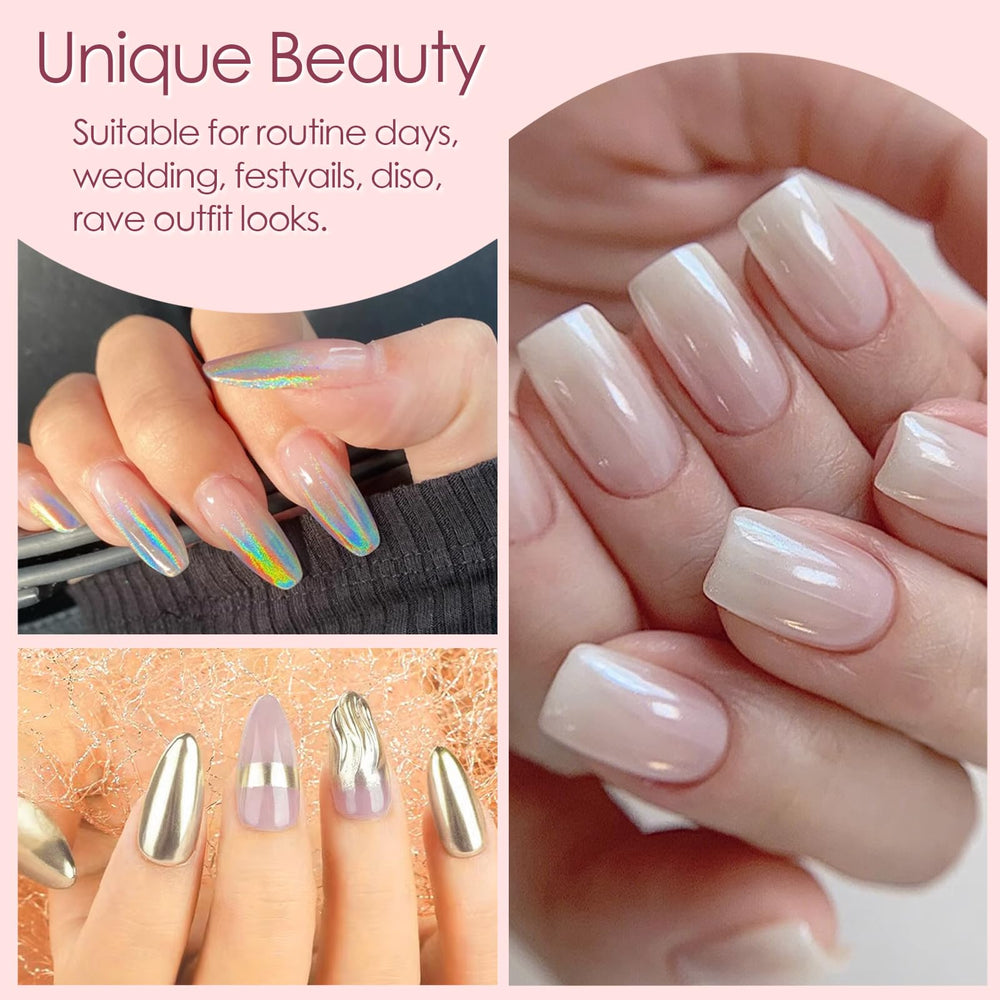 Allstarry before and after nails demonstrating dramatic chrome shine and wearable results