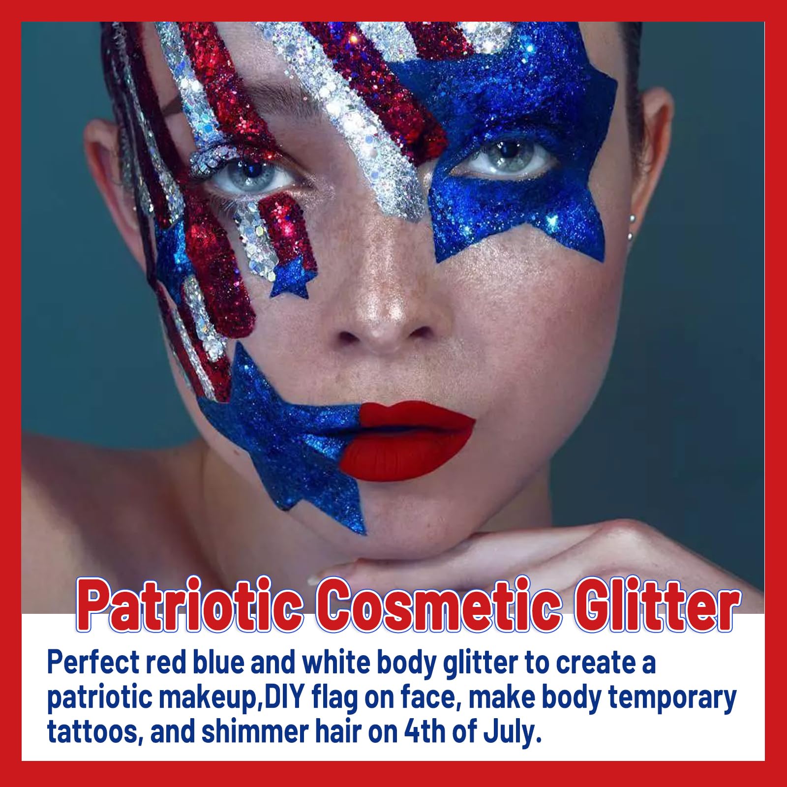 Allstarry close-up of red star glitter providing bold patriotic accents