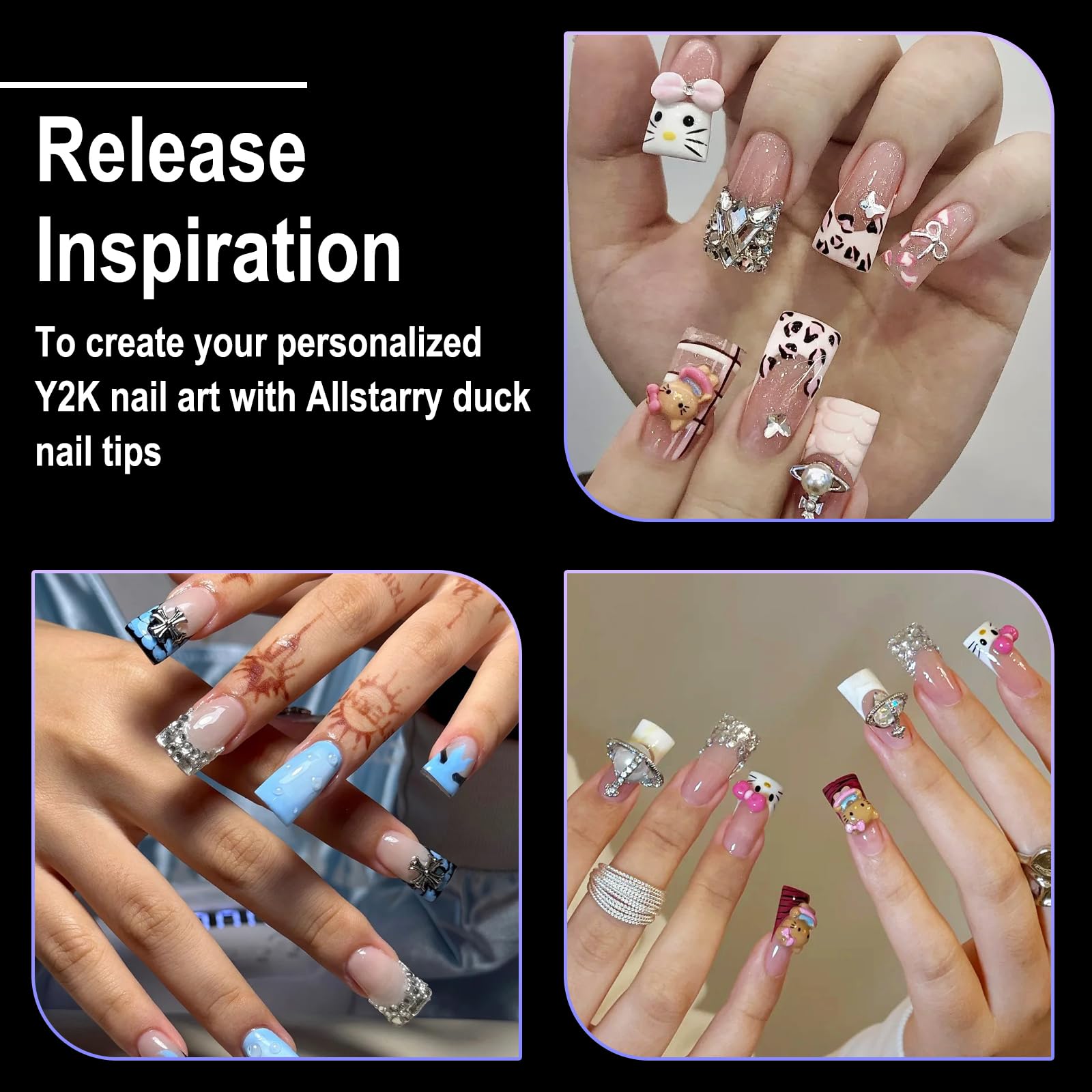 Allstarry applied on hand showing short duck nails for everyday wear