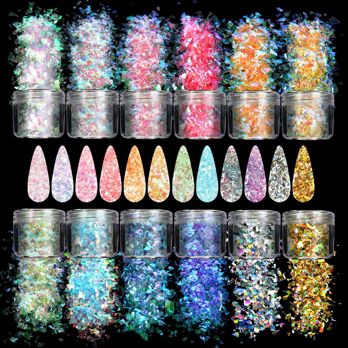 Allstarry front packaging showing 12 glitter colors and easy storage benefit