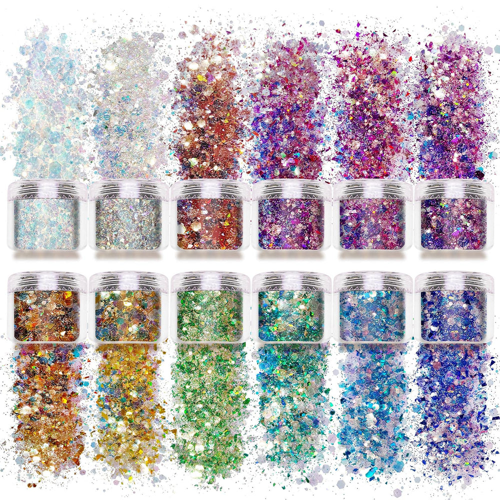 Allstarry front packaging showing 12 glitter colors and kit benefit