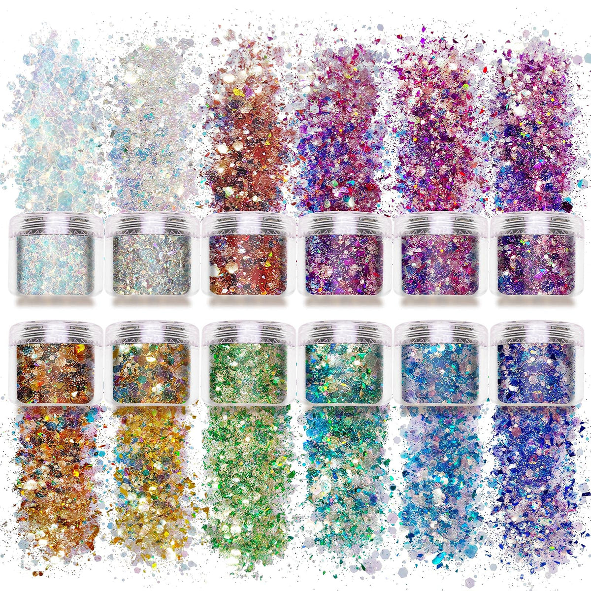 Allstarry front packaging showing 12 glitter colors and kit benefit