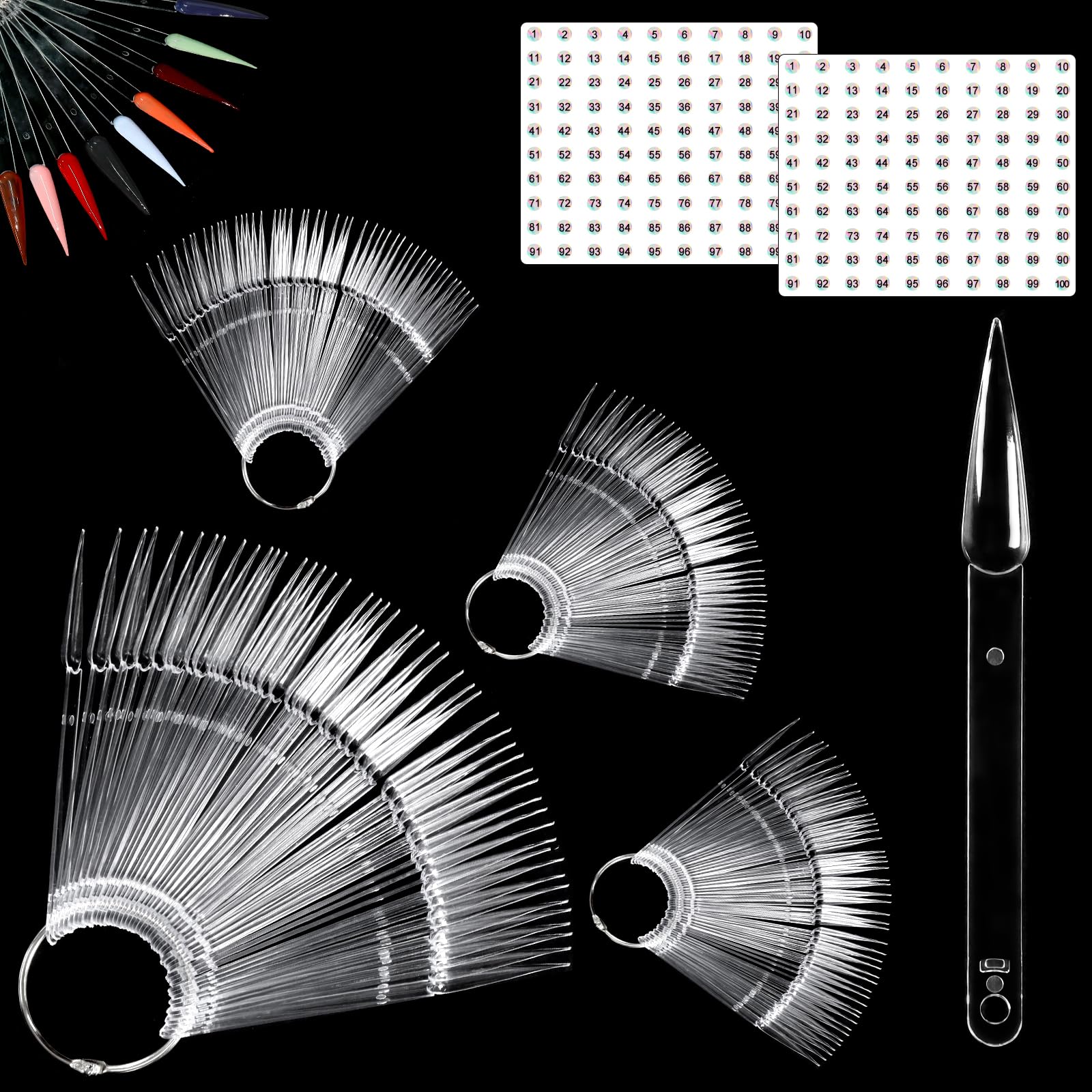 Allstarry packaging showing 200 clear pointed swatch sticks, fast organization benefit