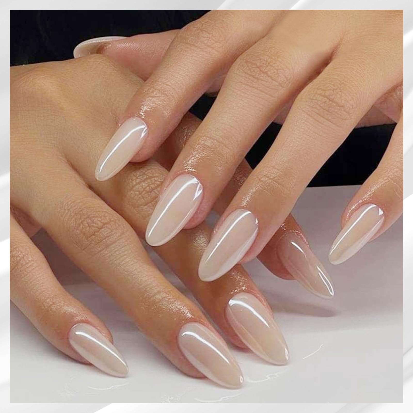 Allstarry powder applied on nail tip showing glazed donut highlight benefit
