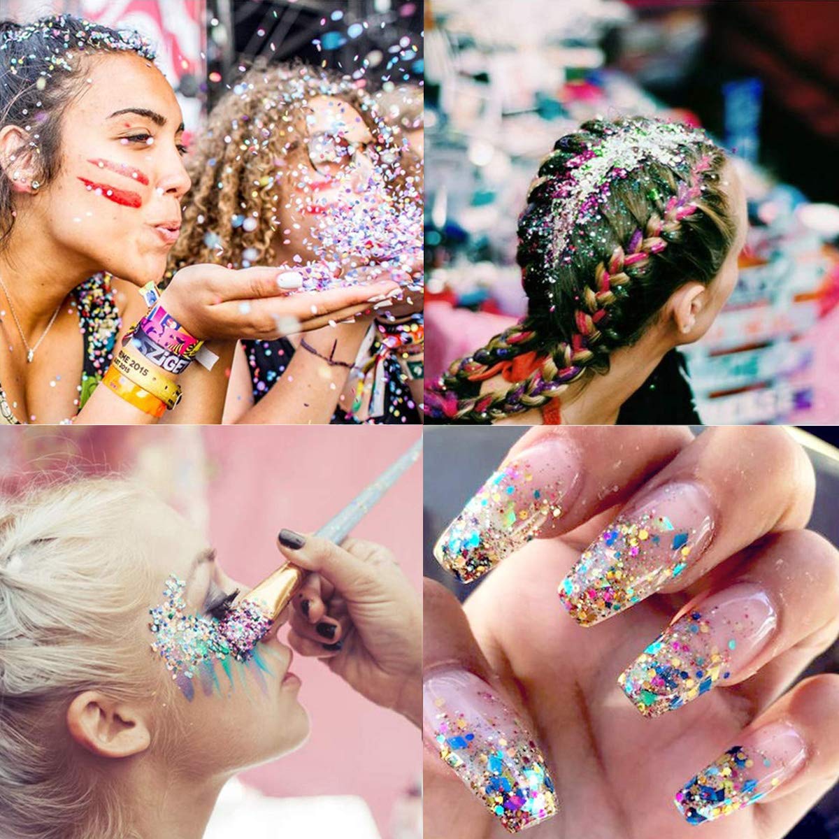 Allstarry on festival face makeup showing bold cosmetic sparkle