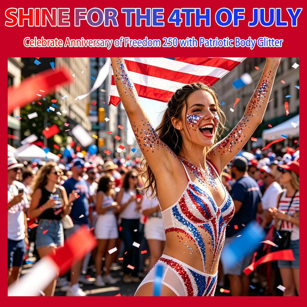 Allstarry glitter worn at a 4th of July party creating eye-catching look