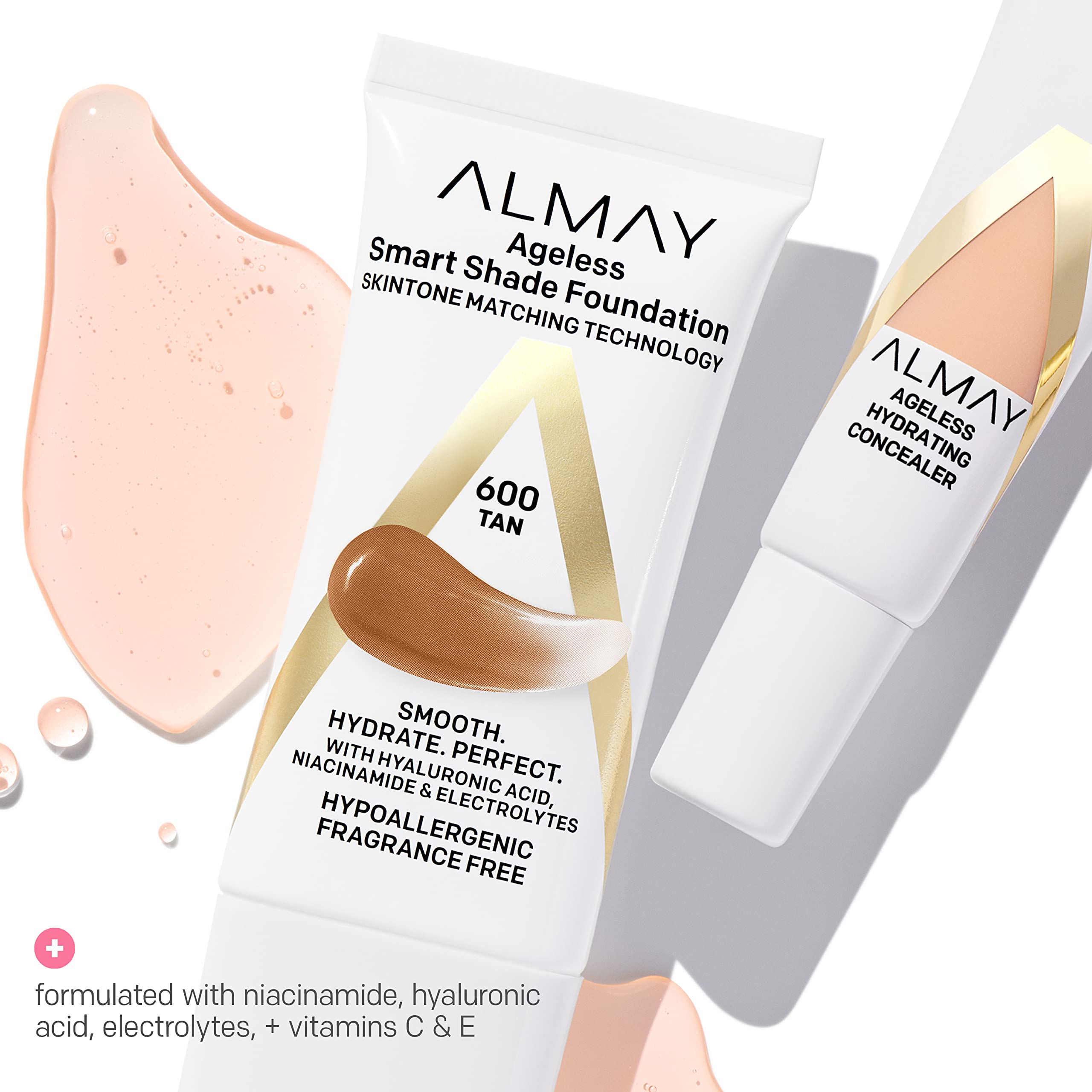 Almay ingredient label highlighting hyaluronic acid and niacinamide