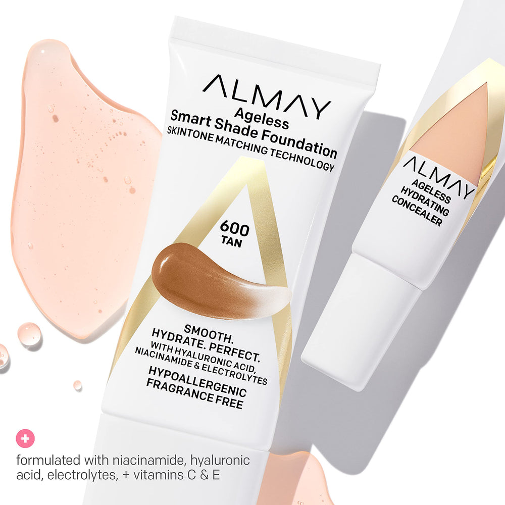 Almay ingredient label highlighting hyaluronic acid and niacinamide