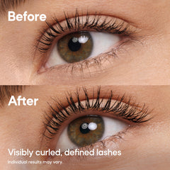 Almay before and after lash comparison highlighting volume and length results