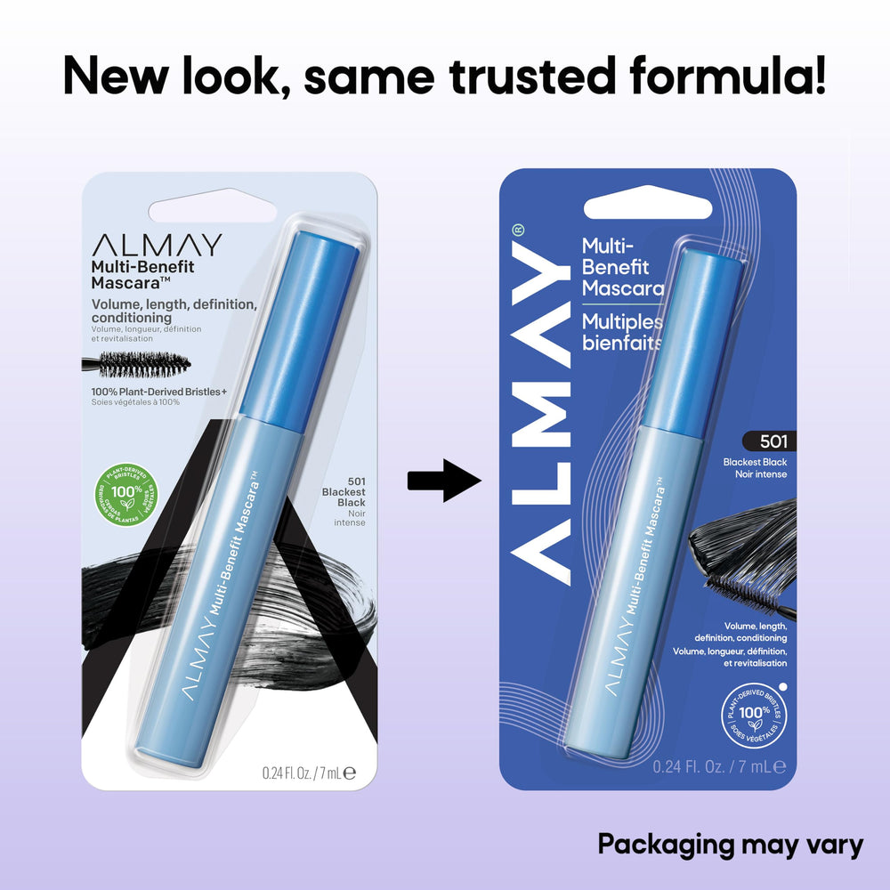 Almay before and after lashes showing volume and length transformation benefit