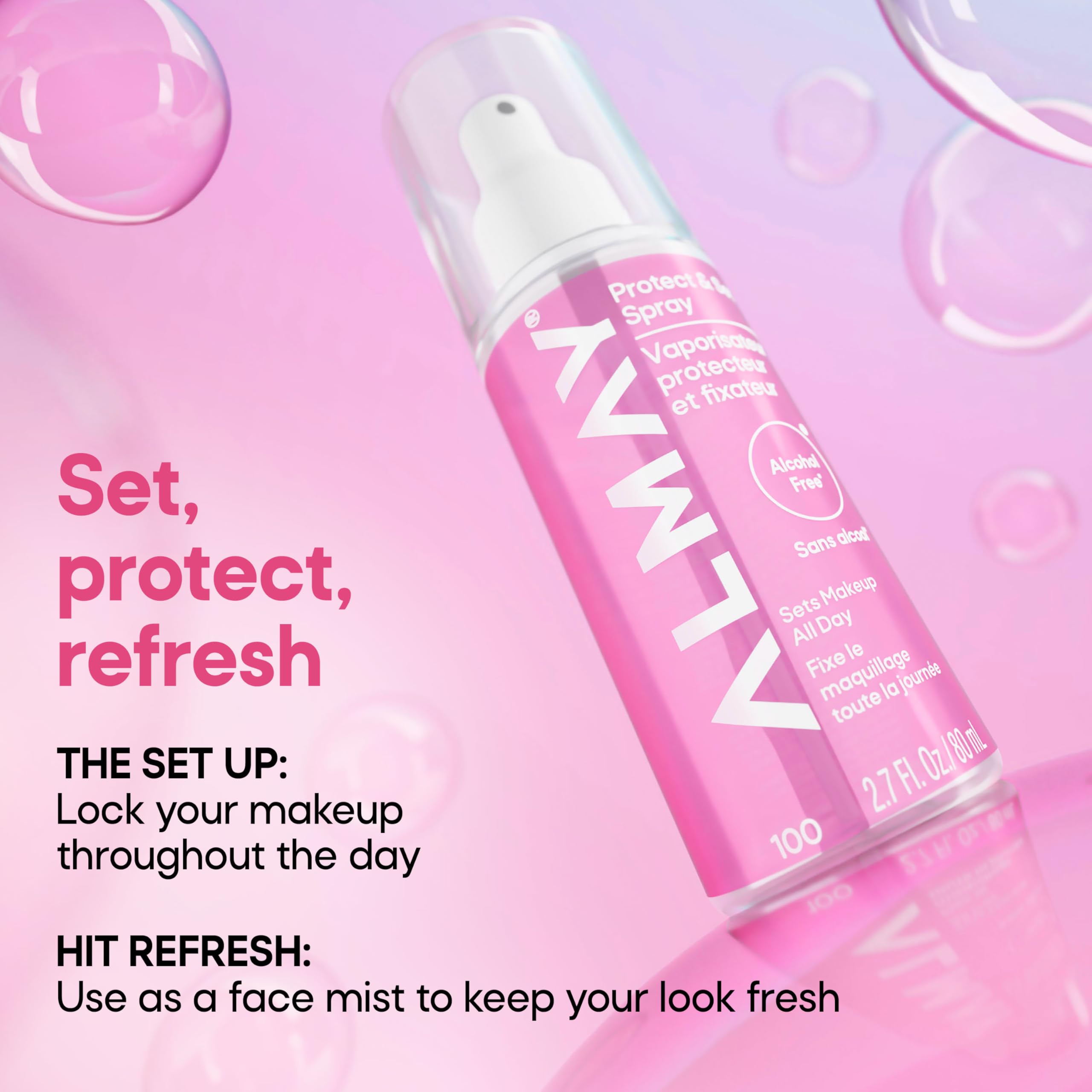 Almay bottle staged with foundation and brushes for complete routine