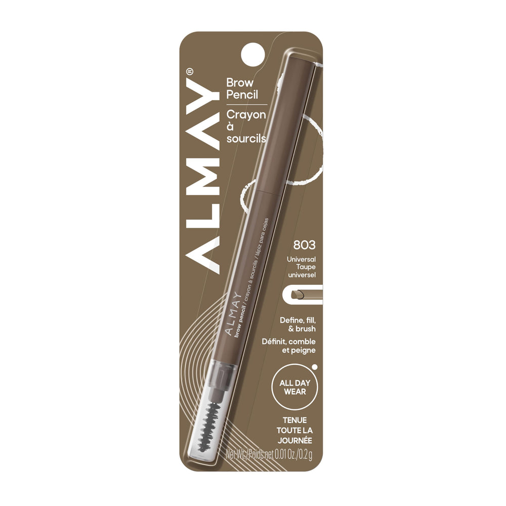 Almay brow pencil front view showing slim pencil and neutral taupe benefit natural shaping