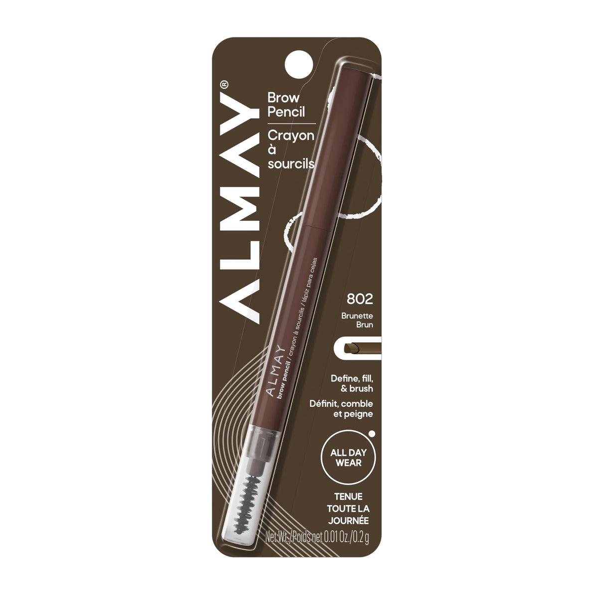 Almay brow pencil front view showing compact design and shade