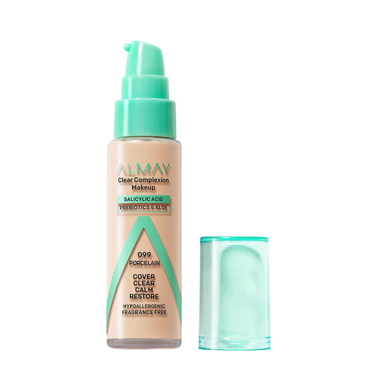 Almay clear complexion foundation front bottle showing shade and soft matte benefit