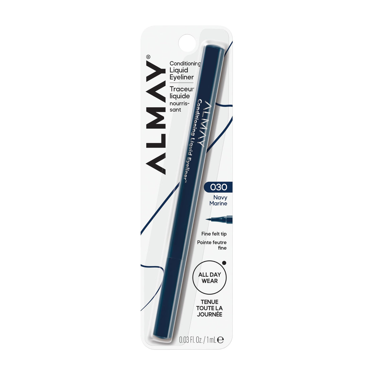 Almay front packaging showing product and shade 30 Navy benefit visibility