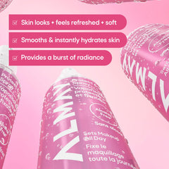 Almay fine mist landing on skin to hydrate and preserve makeup