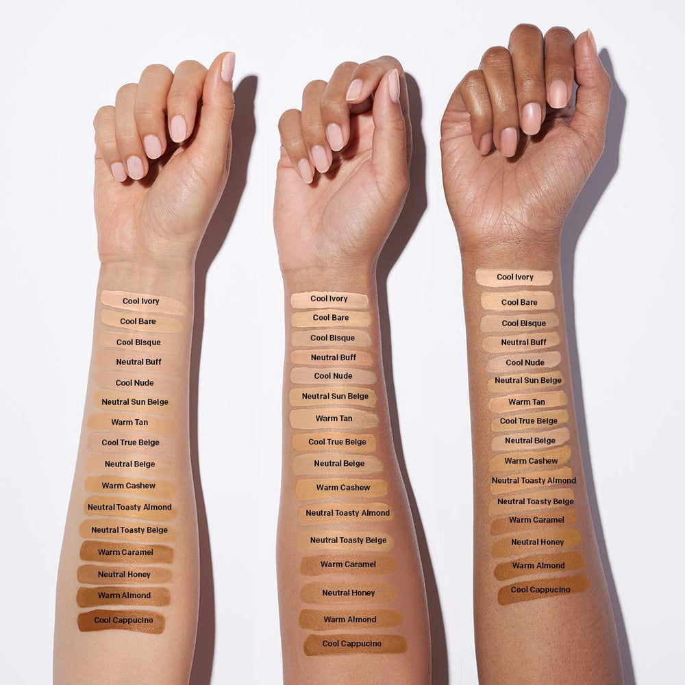 Almay foundation spread on skin illustrating seamless blend and natural finish