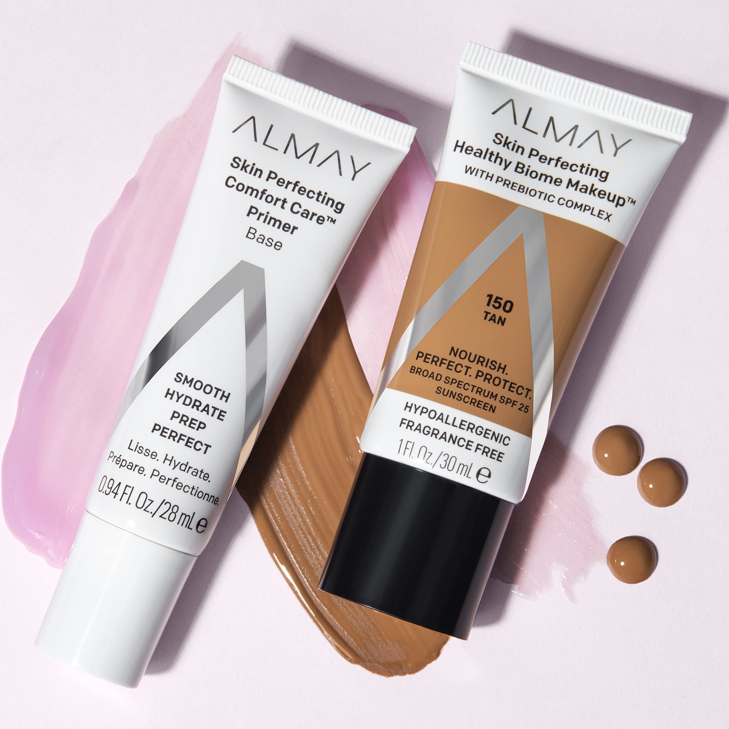Almay tube beside skincare items showing compatibility with routines