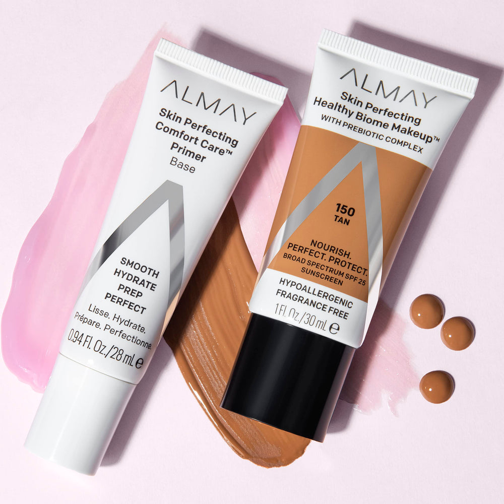 Almay tube beside skincare items showing compatibility with routines