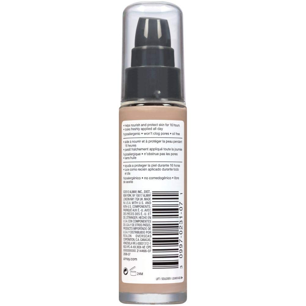Almay packaging label close-up showing ingredients and hypoallergenic claim for clarity