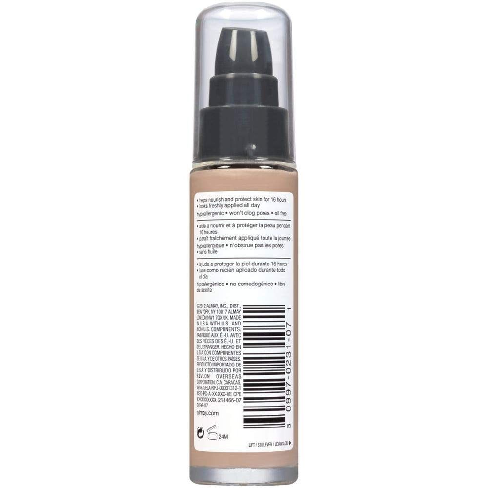 Almay packaging label close-up showing ingredients and hypoallergenic claim for clarity