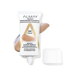 Almay front packaging of Smart Shade 300 Medium showing product and benefit of custom shade match