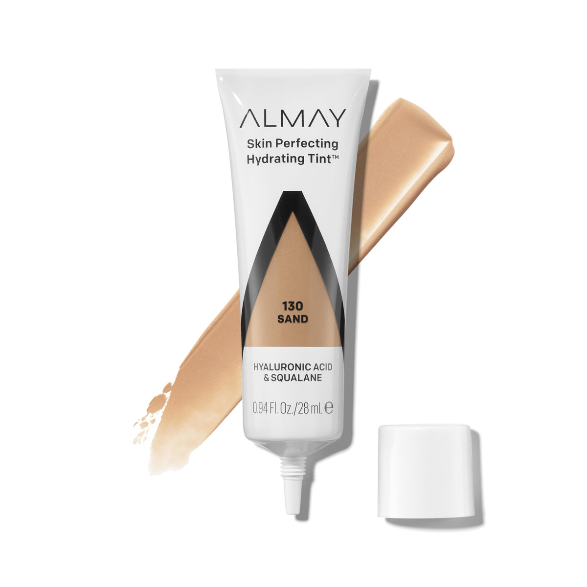 Almay hydrating liquid foundation front tube shows sleek packaging and brand reliability