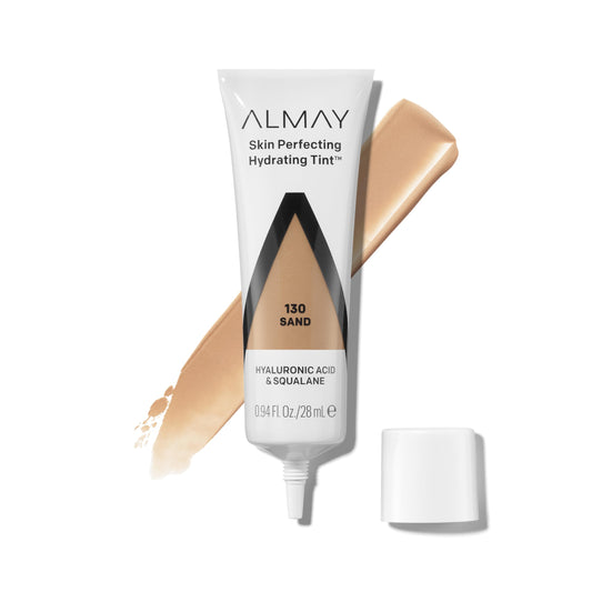 Almay hydrating liquid foundation front tube shows sleek packaging and brand reliability