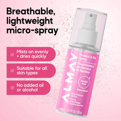 Almay label close-up stating vegan and alcohol-free finishing spray