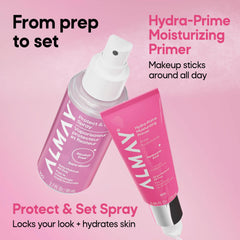 Almay primer on bathroom counter in lifestyle setting suggesting daily routine ease