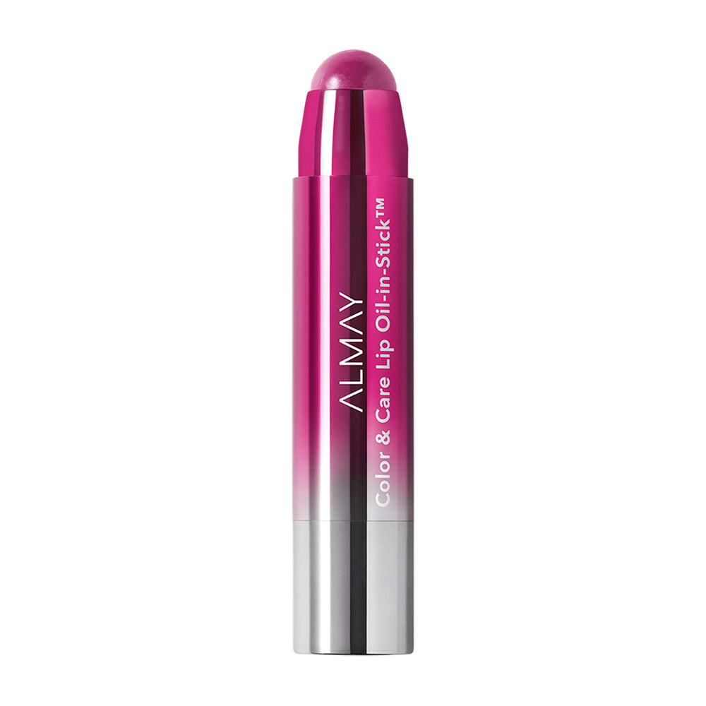 Almay lip oil with cap removed highlighting applicator, convenient travel benefit