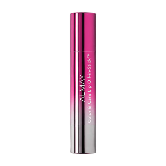 Almay lip oil front view showing stick and branding, easy application benefit