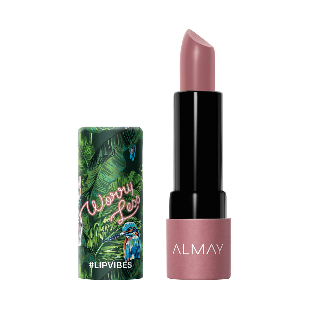 Almay Lip Vibes cream swatch on skin showing rich color payoff and hydration