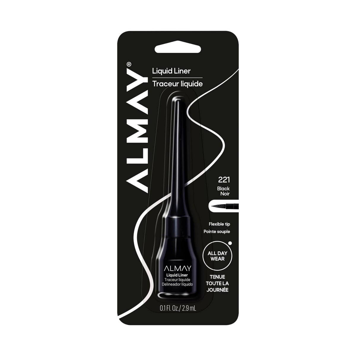 Almay liquid eyeliner 221 Black front view showing sleek bottle and label for easy identification