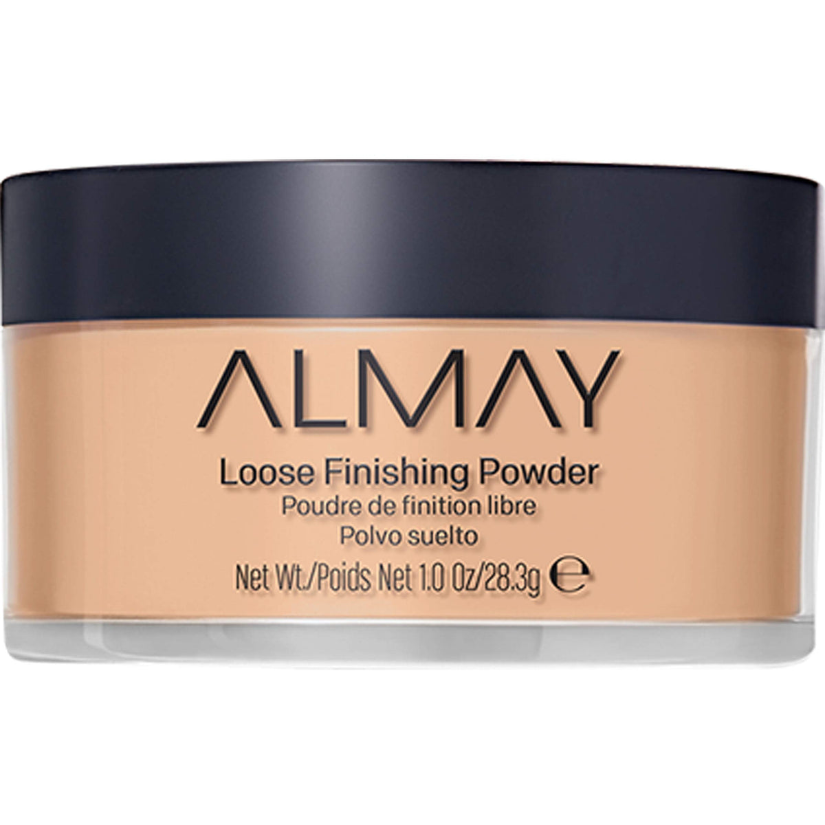 Almay front packaging of loose finishing powder showing shade and clean branding benefit of clear choice