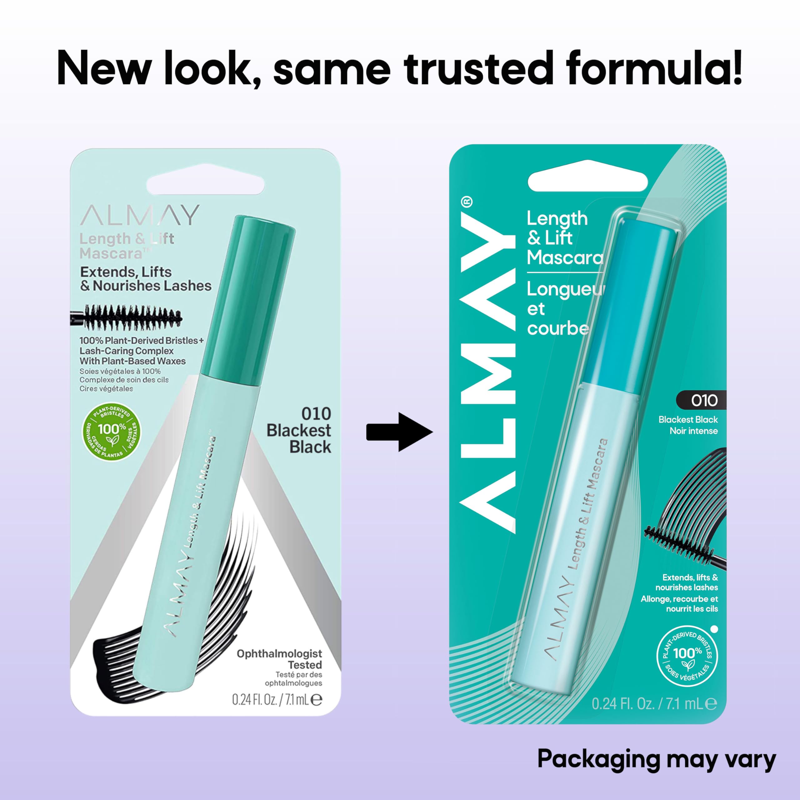 Side-by-side before and after lashes using Almay mascara for visible lift