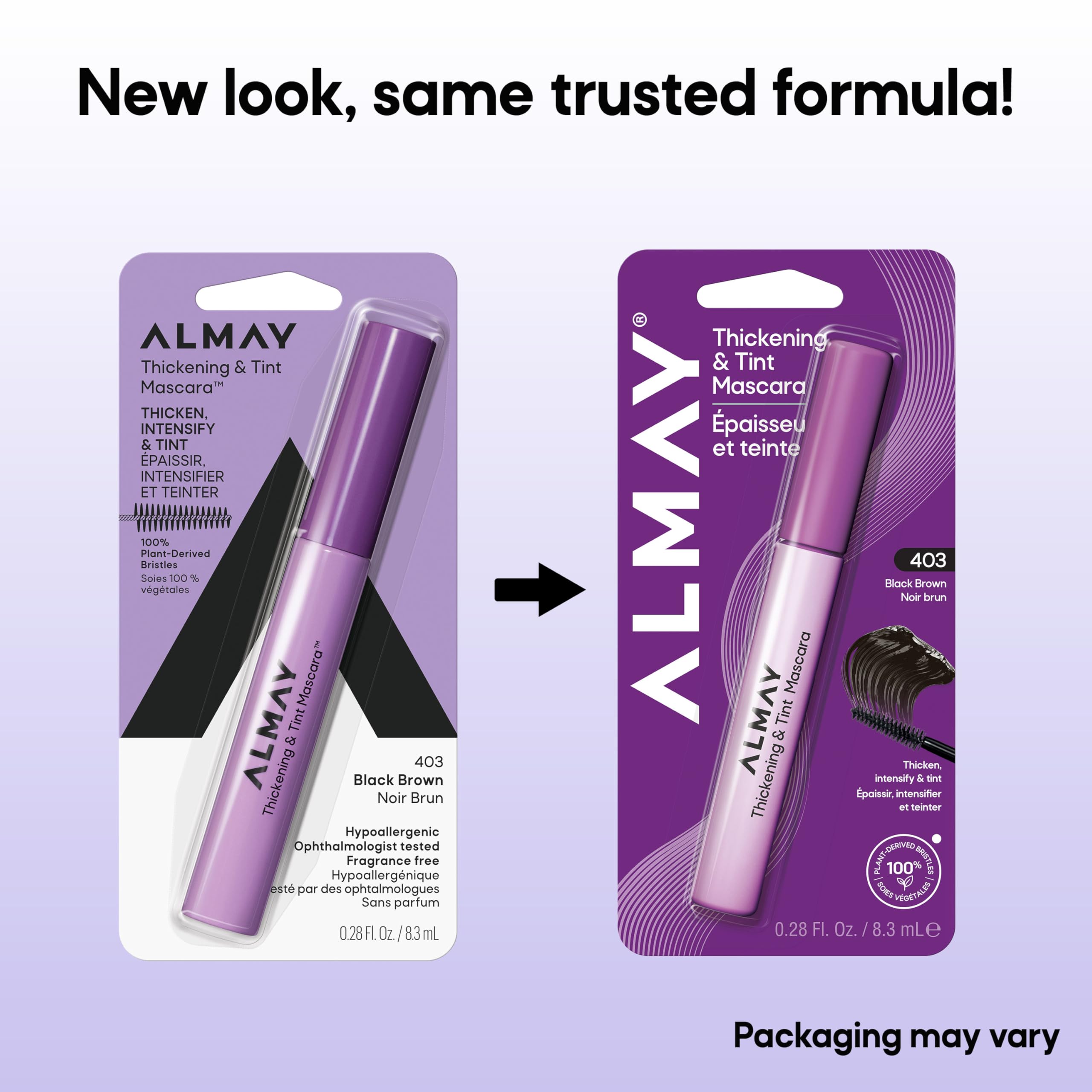Almay mascara before and after lashes demonstrating visible thickening