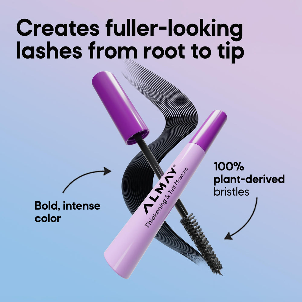 Almay mascara single swatch stroke showing bold black-brown color payoff