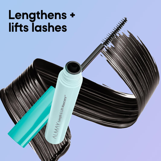 Almay mascara wand closeup with plant‑derived bristles for precise coats