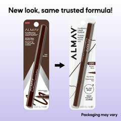Almay model applying winged eyeliner demonstrating smooth, controlled application benefit
