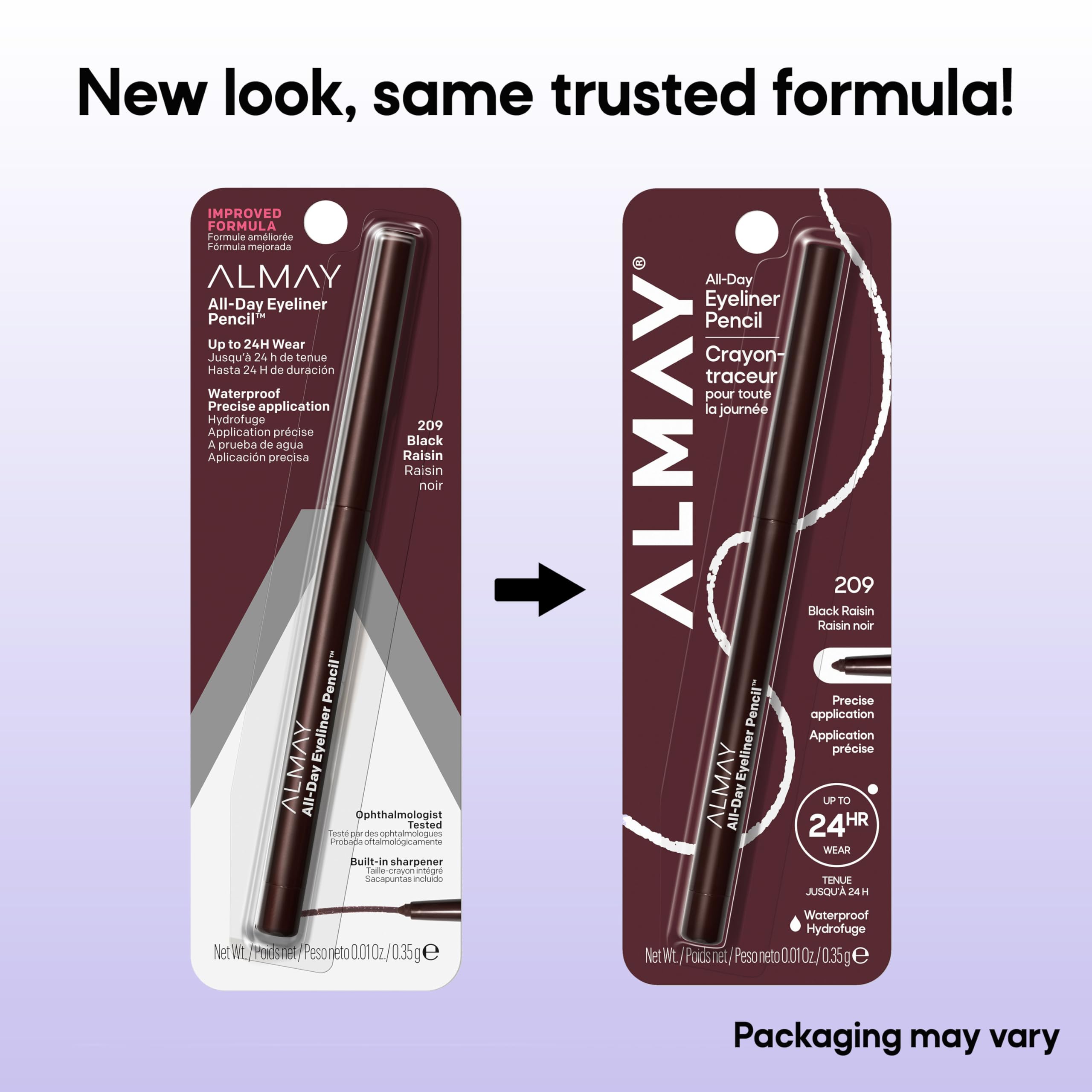 Almay model wearing Black Raisin showing dramatic, smudge-resistant look